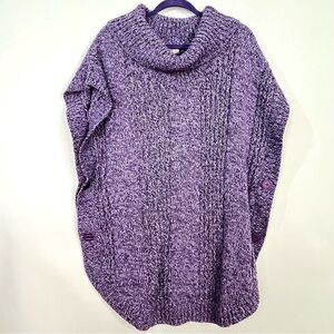 Woman Within Purple Marled Short Sleeve Sweater Cowl Turtle Neck Poncho Sz Large